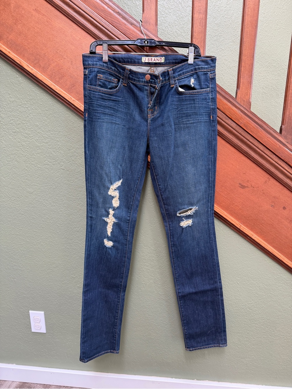 J Brand Dark Blue Distressed Skinny Jeans